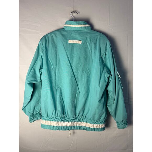 Vintage PA Teal White Windbreaker Jacket Drawstring Mock Neck Full Zip Medium - Picture 2 of 4